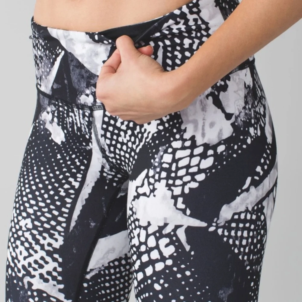 Lululemon Wunder Under Crop III *Full-On LuonStatic Mist White Black Leggings